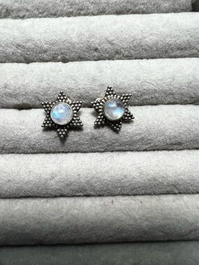 Sterling Silver Star Moonstone Stud Earrings - White Moonstone